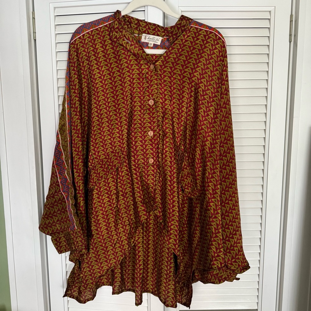 Kantha Bae Silk Dylan Oversized Button-Up Blouse NWOT